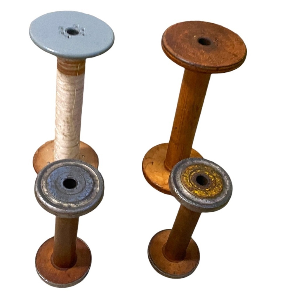 Vintage Assorted Antique Wooden Spool Industrial Spool Candle Stick Holder